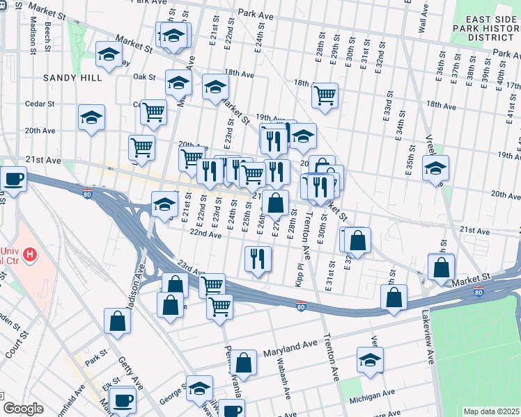map of restaurants, bars, coffee shops, grocery stores, and more near 979 East 26th Street in Paterson