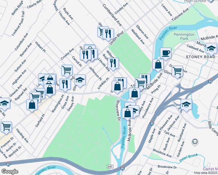 map of restaurants, bars, coffee shops, grocery stores, and more near 56 Charles Street in Totowa