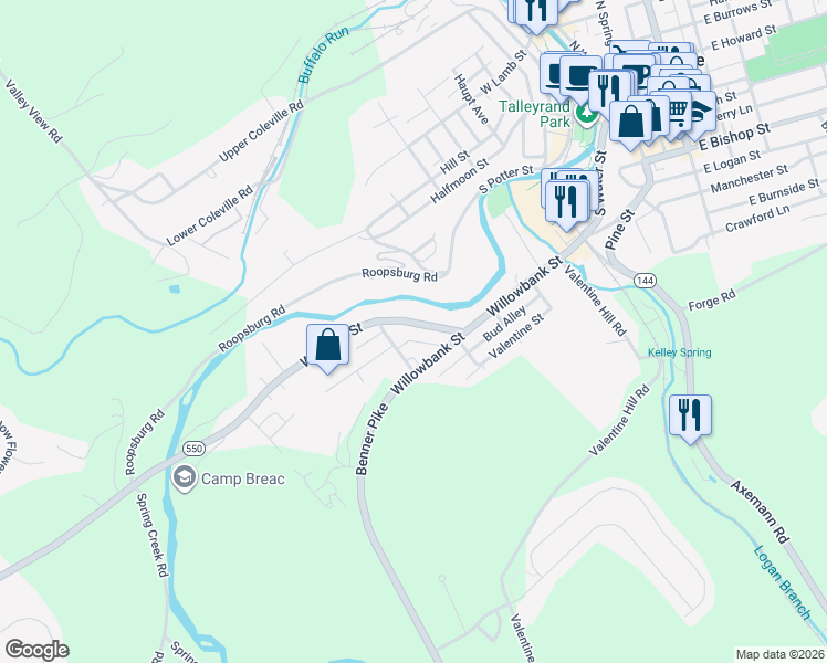 map of restaurants, bars, coffee shops, grocery stores, and more near 328 Myrtle Street in Bellefonte