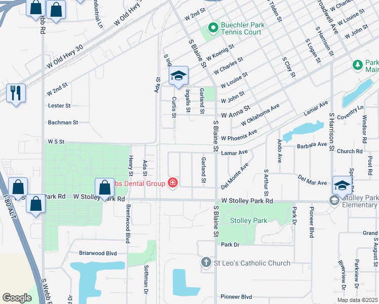 map of restaurants, bars, coffee shops, grocery stores, and more near 1709 Ingalls Street in Grand Island