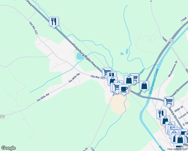 map of restaurants, bars, coffee shops, grocery stores, and more near 140 Old Route 322 in Philipsburg