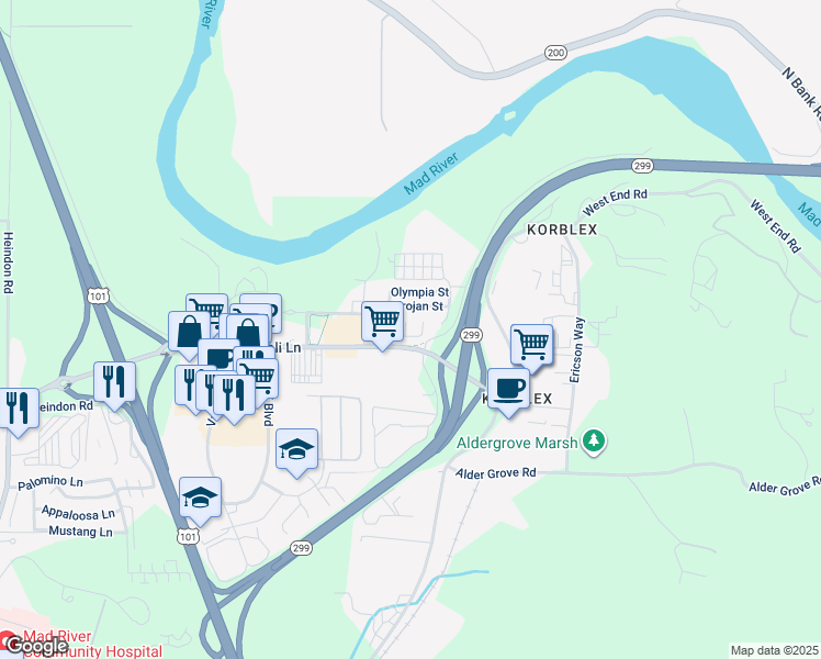 map of restaurants, bars, coffee shops, grocery stores, and more near in Arcata