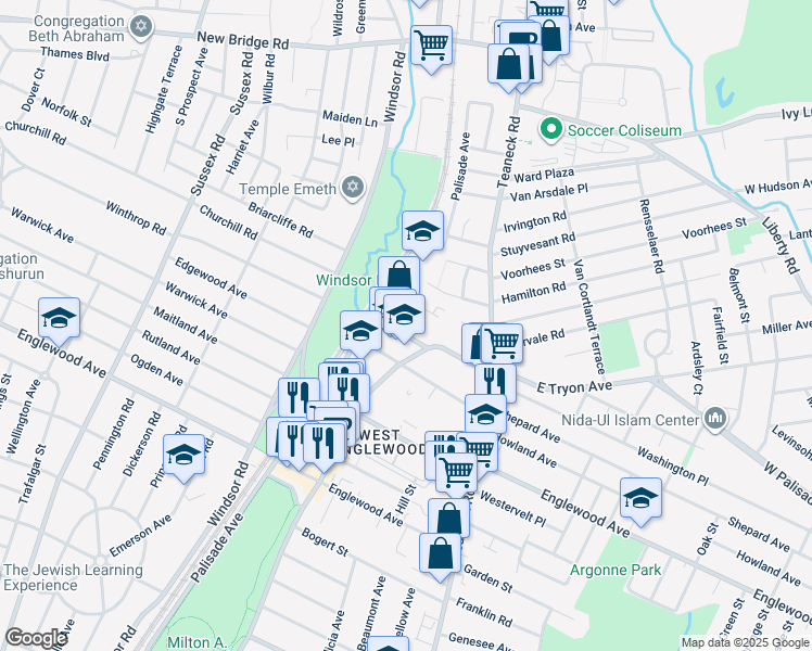 map of restaurants, bars, coffee shops, grocery stores, and more near 112 West Tryon Avenue in Teaneck