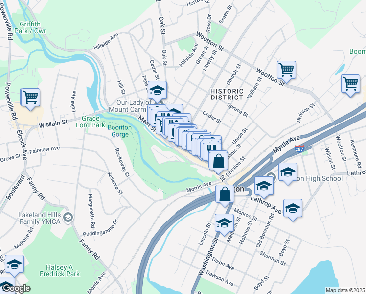 map of restaurants, bars, coffee shops, grocery stores, and more near 715 Main Street in Boonton