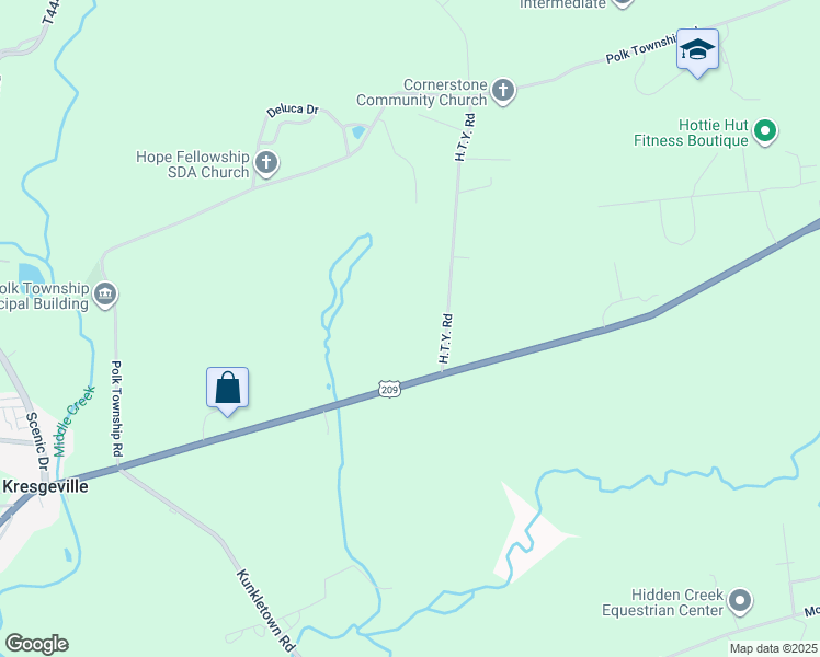 map of restaurants, bars, coffee shops, grocery stores, and more near 119 H.T.Y. Road in Kunkletown