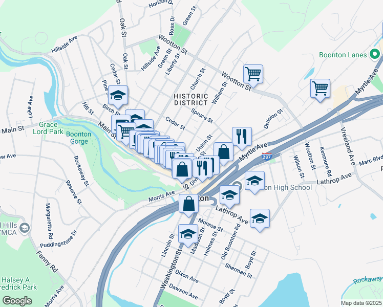 map of restaurants, bars, coffee shops, grocery stores, and more near 208 Union Street in Boonton