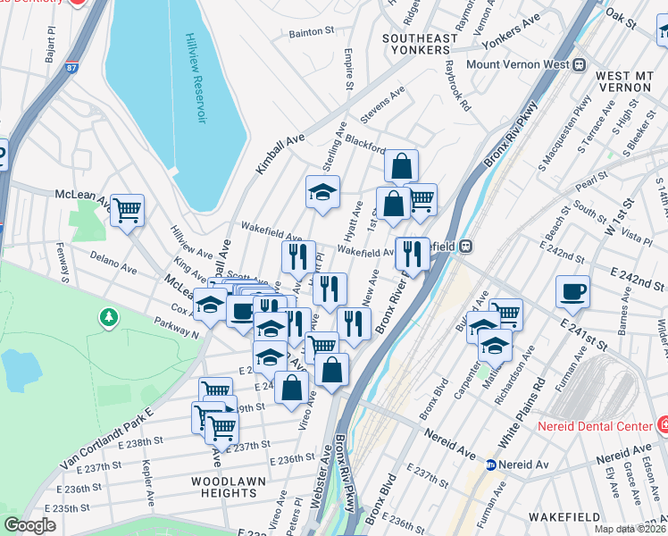 map of restaurants, bars, coffee shops, grocery stores, and more near 95 1st Street in Yonkers