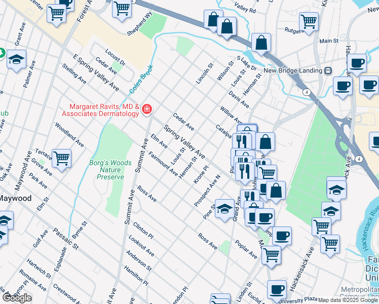 map of restaurants, bars, coffee shops, grocery stores, and more near 161 Elm Avenue in Hackensack