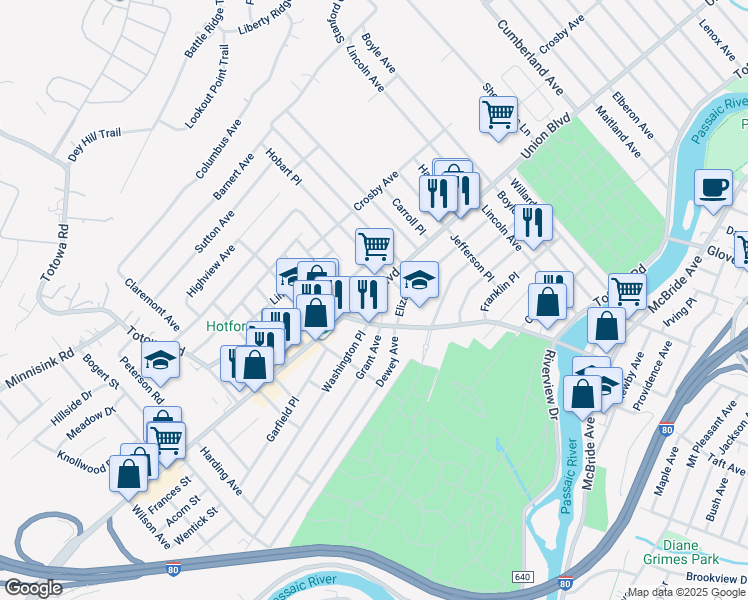 map of restaurants, bars, coffee shops, grocery stores, and more near in Totowa