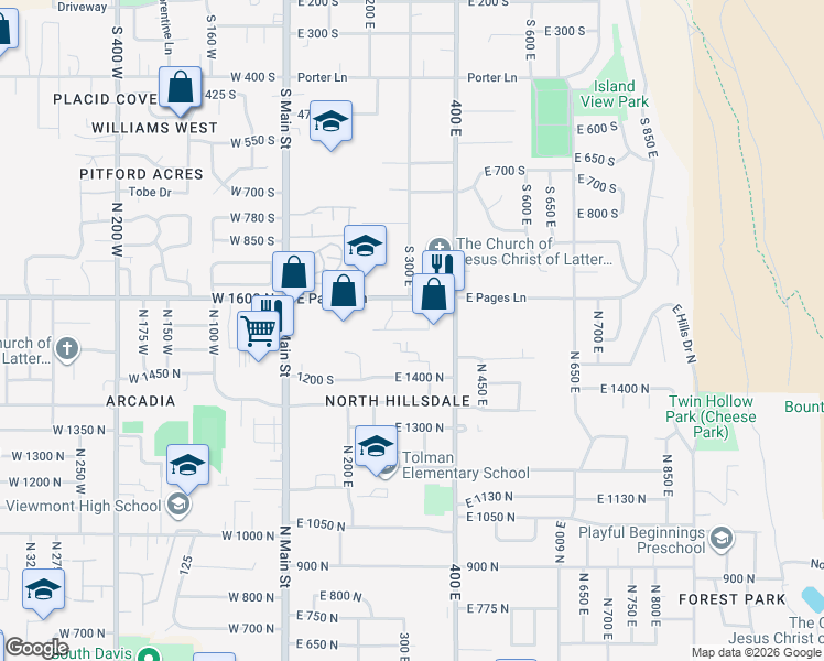 map of restaurants, bars, coffee shops, grocery stores, and more near 350 East Pages Lane in Centerville