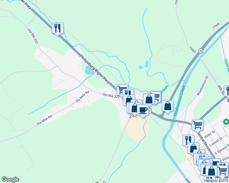 map of restaurants, bars, coffee shops, grocery stores, and more near 114 Grandview Terrace Drive in Philipsburg