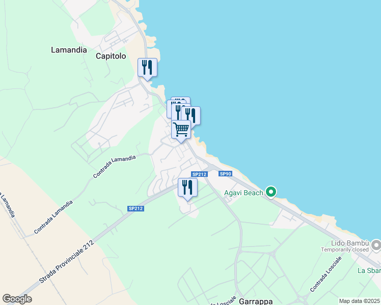 map of restaurants, bars, coffee shops, grocery stores, and more near 43B Contrada Capitolo in Capitolo