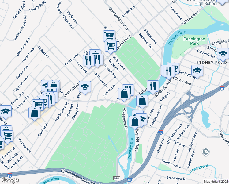 map of restaurants, bars, coffee shops, grocery stores, and more near 222 Totowa Road in Totowa