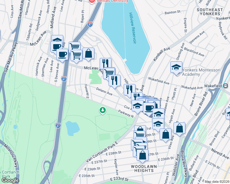 map of restaurants, bars, coffee shops, grocery stores, and more near 31 Harding Avenue in Yonkers