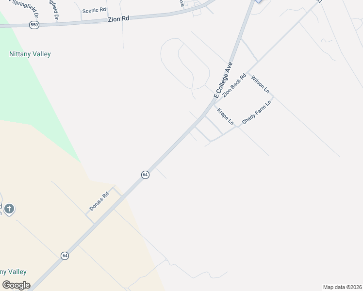 map of restaurants, bars, coffee shops, grocery stores, and more near 1504 East College Avenue in Bellefonte