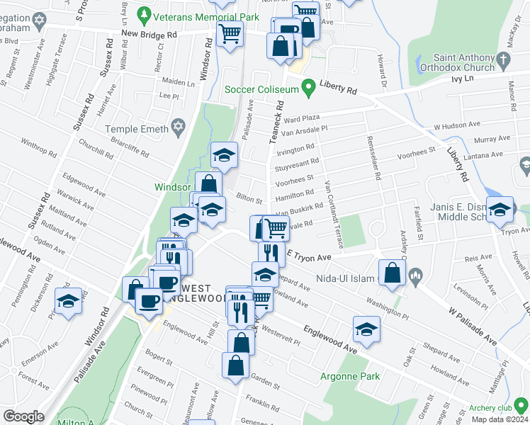 map of restaurants, bars, coffee shops, grocery stores, and more near 1624 Teaneck Road in Teaneck