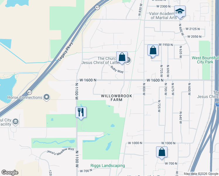 map of restaurants, bars, coffee shops, grocery stores, and more near 977 West 1600 North in Woods Cross