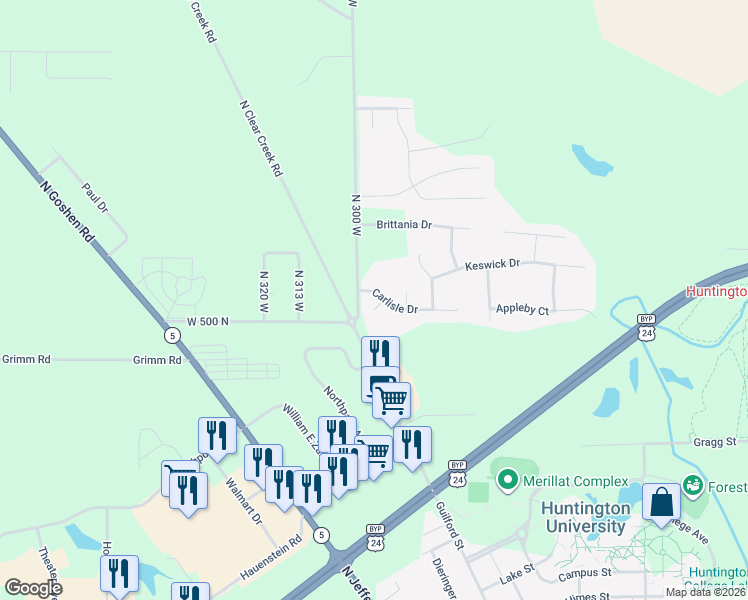 map of restaurants, bars, coffee shops, grocery stores, and more near 306 Carlisle Dr in Huntington