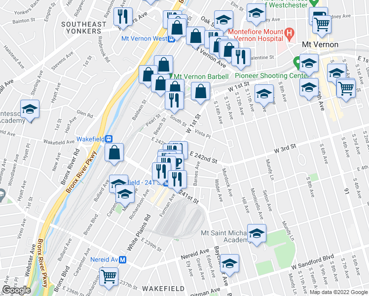 map of restaurants, bars, coffee shops, grocery stores, and more near 4826 Osgood Street in The Bronx