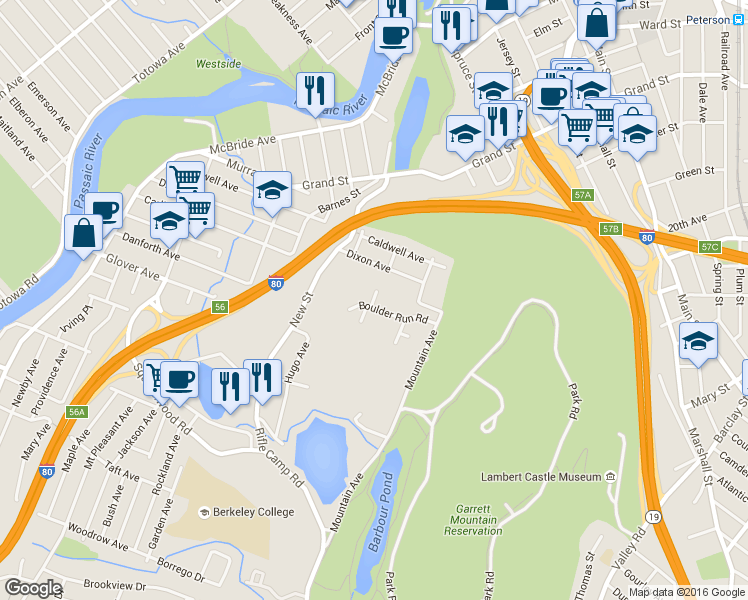map of restaurants, bars, coffee shops, grocery stores, and more near 294 Dixon Avenue in Paterson