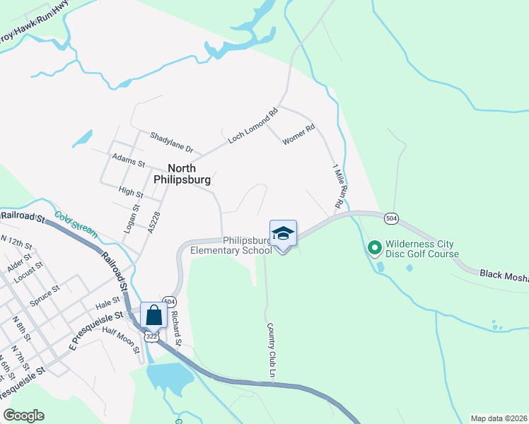 map of restaurants, bars, coffee shops, grocery stores, and more near 1779 Black Moshannon Road in Philipsburg