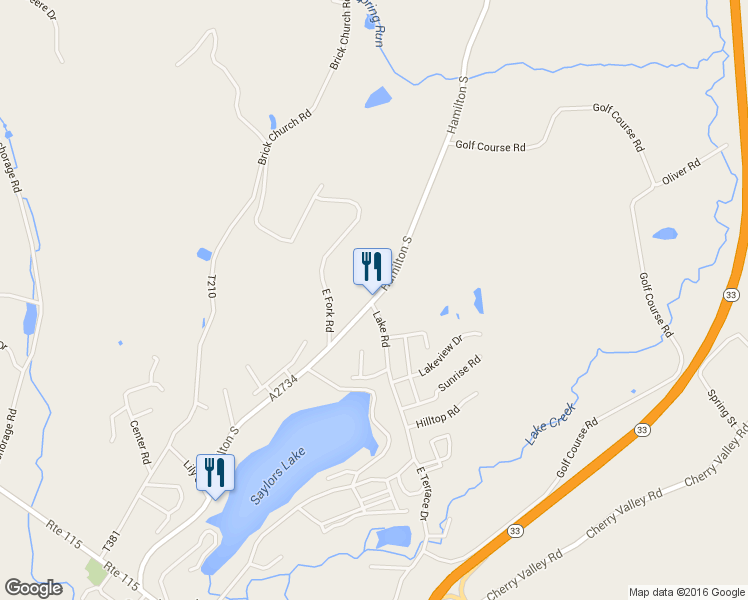 map of restaurants, bars, coffee shops, grocery stores, and more near 5261 Hamilton South in Saylorsburg