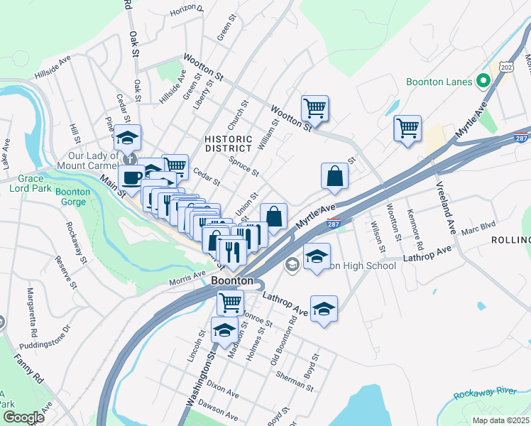 map of restaurants, bars, coffee shops, grocery stores, and more near 314 Mechanic Street in Boonton
