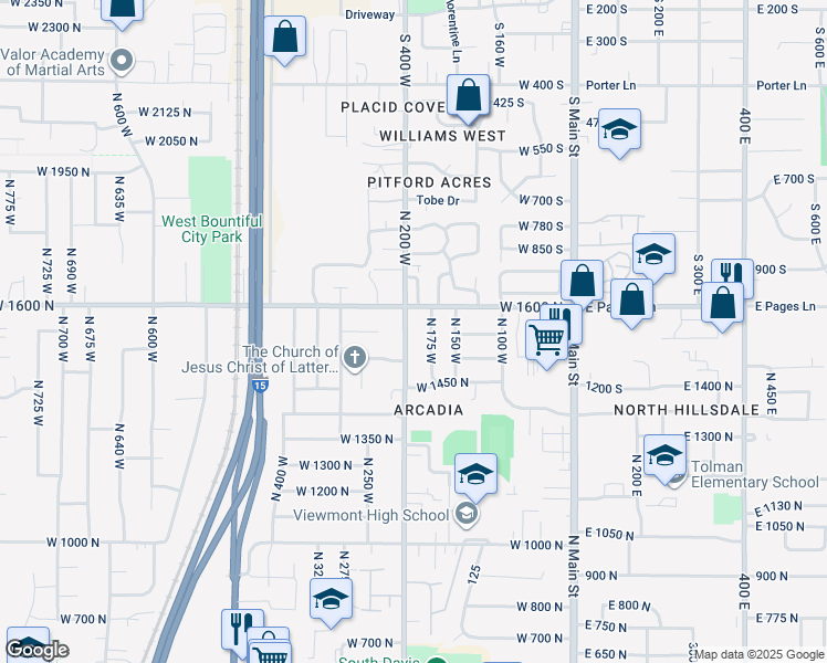 map of restaurants, bars, coffee shops, grocery stores, and more near 1552 North 200 West in Bountiful