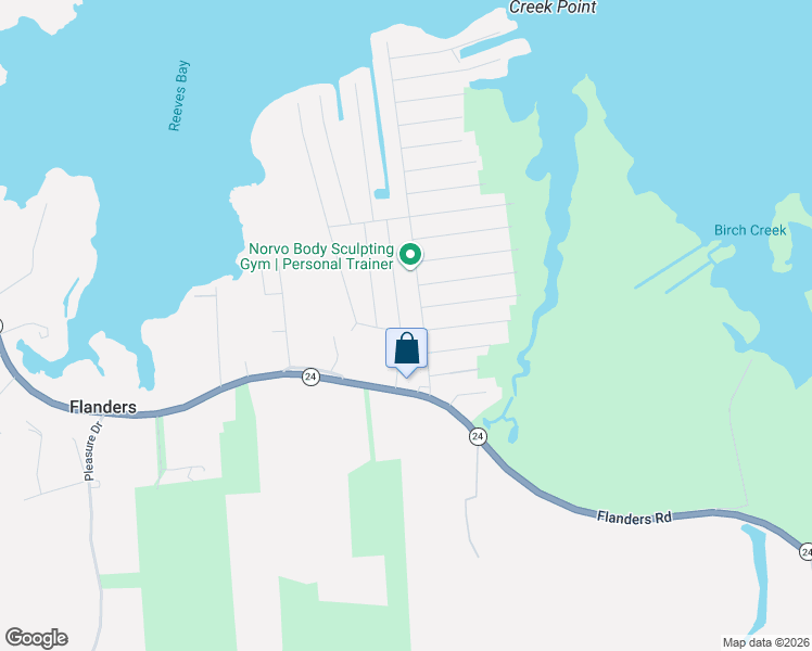 map of restaurants, bars, coffee shops, grocery stores, and more near 80 Royal Avenue in Riverhead