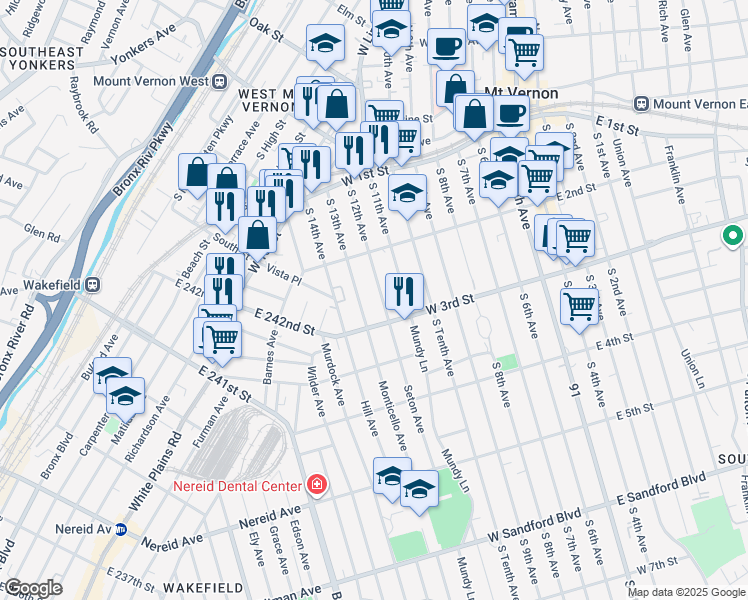 map of restaurants, bars, coffee shops, grocery stores, and more near 126 South 12th Avenue in Mount Vernon