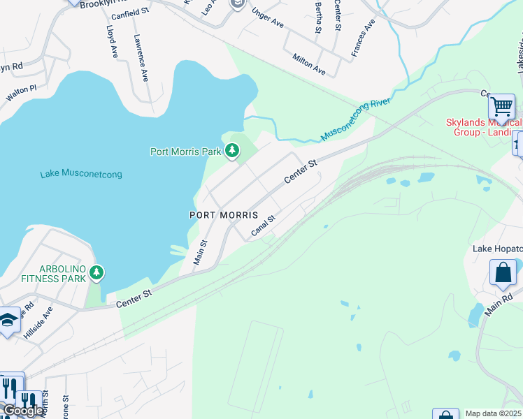 map of restaurants, bars, coffee shops, grocery stores, and more near 278 Center Street in Roxbury Township