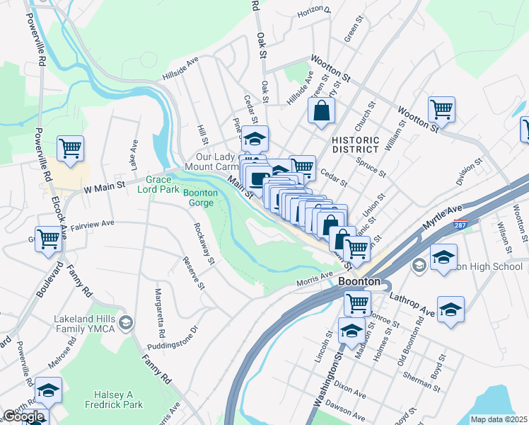 map of restaurants, bars, coffee shops, grocery stores, and more near 923 Main Street in Boonton
