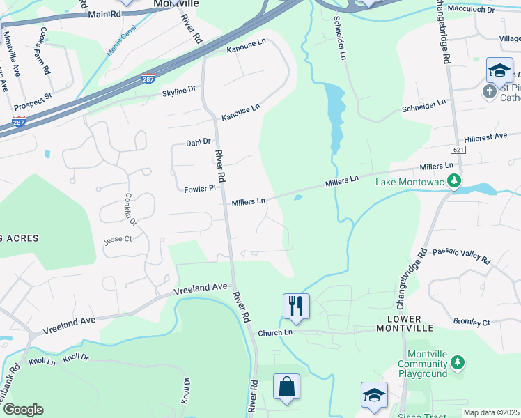 map of restaurants, bars, coffee shops, grocery stores, and more near 2 Starkey Place in Montville