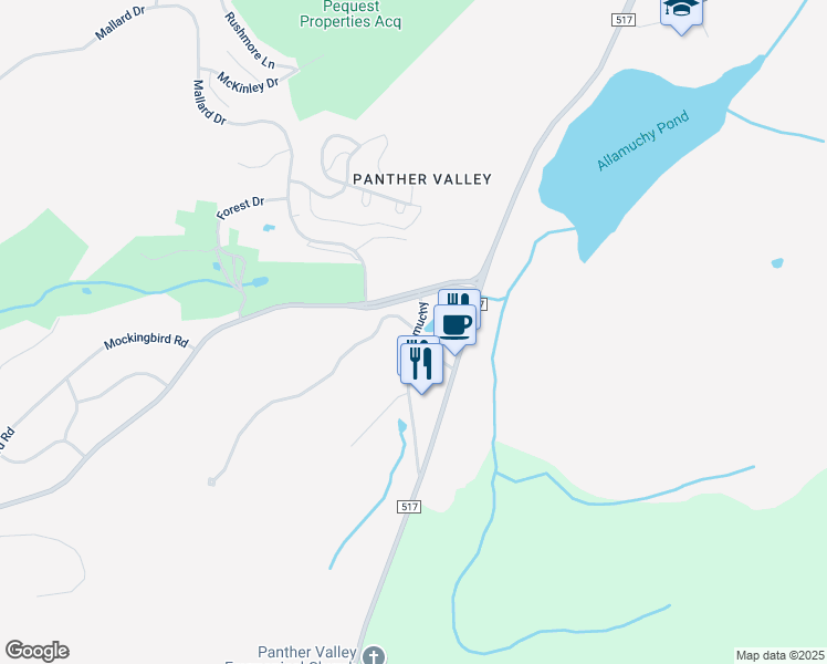map of restaurants, bars, coffee shops, grocery stores, and more near 25 Old Alamuchy in Hackettstown