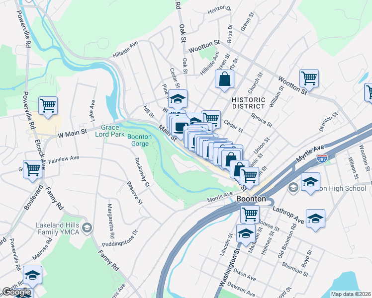 map of restaurants, bars, coffee shops, grocery stores, and more near 923 Main Street in Boonton