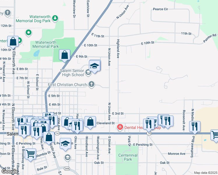 map of restaurants, bars, coffee shops, grocery stores, and more near 1200 East 6th Street in Salem