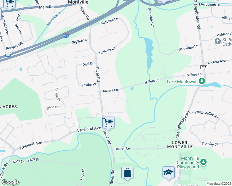 map of restaurants, bars, coffee shops, grocery stores, and more near 2 Starkey Place in Montville