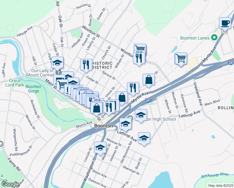 map of restaurants, bars, coffee shops, grocery stores, and more near 314 Mechanic Street in Boonton