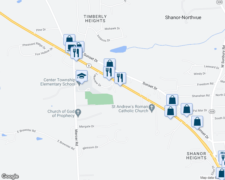map of restaurants, bars, coffee shops, grocery stores, and more near 111 Saint Andrews Drive in Butler