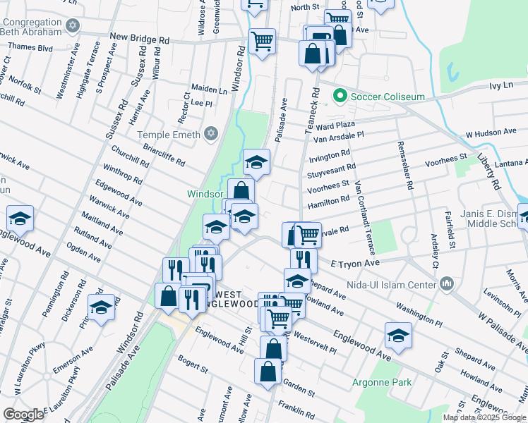 map of restaurants, bars, coffee shops, grocery stores, and more near 64 Bilton Street in Teaneck