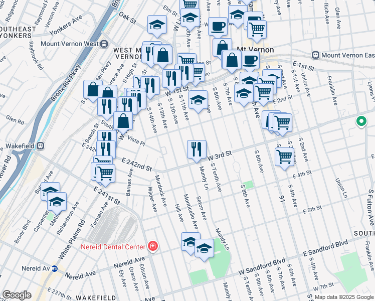 map of restaurants, bars, coffee shops, grocery stores, and more near 126 South 12th Avenue in Mount Vernon