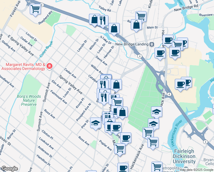 map of restaurants, bars, coffee shops, grocery stores, and more near 860 Main Street in Hackensack
