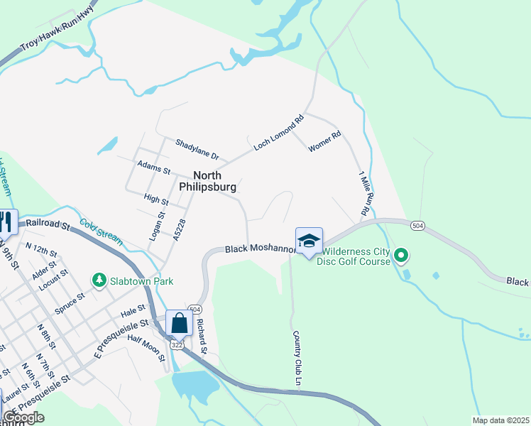 map of restaurants, bars, coffee shops, grocery stores, and more near 100 Dogwood Drive in Philipsburg