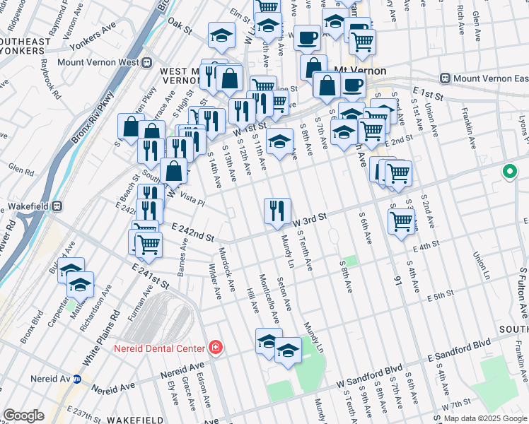 map of restaurants, bars, coffee shops, grocery stores, and more near 126 South 12th Avenue in Mount Vernon