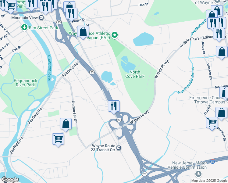 map of restaurants, bars, coffee shops, grocery stores, and more near 2264 Crossing Way in Wayne