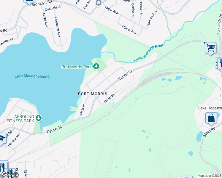 map of restaurants, bars, coffee shops, grocery stores, and more near 275 Center Street in Roxbury Township
