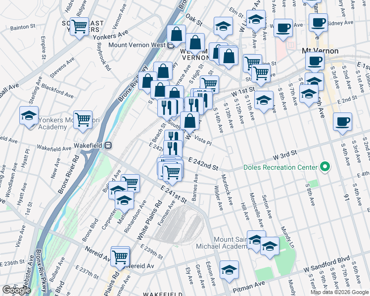 map of restaurants, bars, coffee shops, grocery stores, and more near 4826 Osgood Street in The Bronx