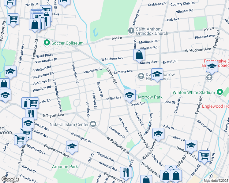 map of restaurants, bars, coffee shops, grocery stores, and more near 381 Greenleaf Avenue in Englewood