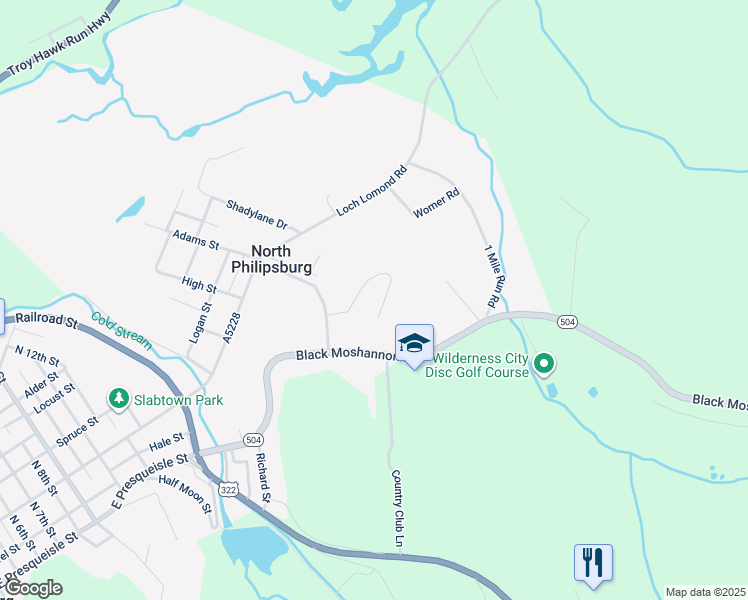 map of restaurants, bars, coffee shops, grocery stores, and more near 100 Dogwood Drive in Philipsburg