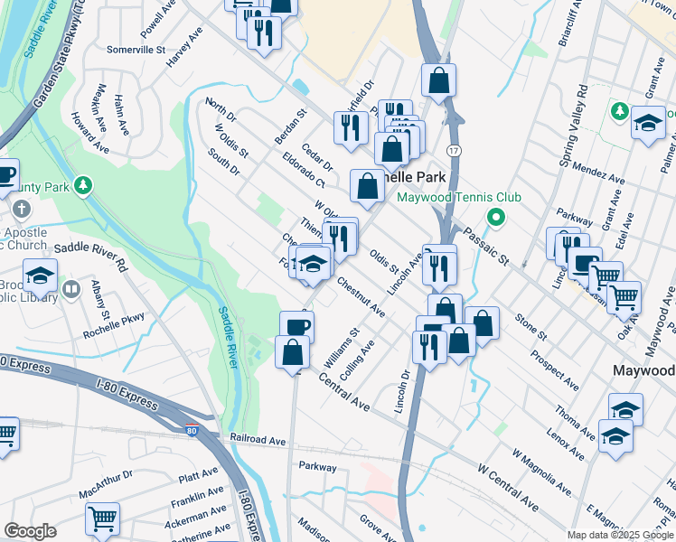 map of restaurants, bars, coffee shops, grocery stores, and more near 320 Rochelle Avenue in Rochelle Park